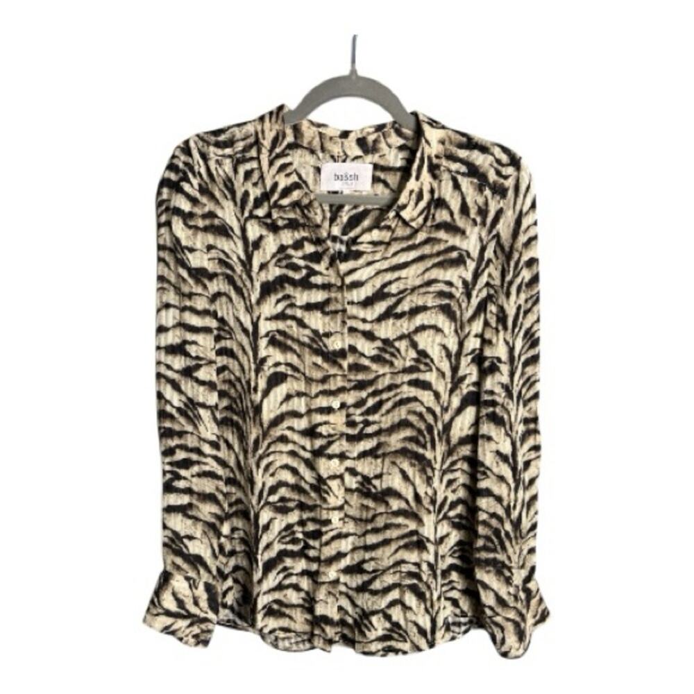 ba&sh Black & Tan Animal Print Long Sleeve Blouse Small